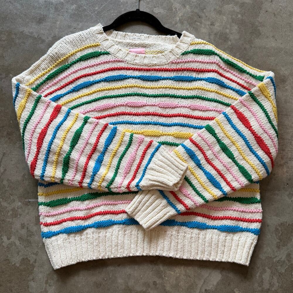 MOTHER The Jumper Waves Rainbow Stripe Sweater Size M